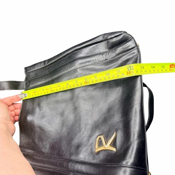 Italian Handmade Black Leather Tote Gold R Logo Shoulder Bag - Picture 12 of 13
